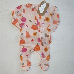 Angel Dear Pink Pumpkin Floral Ruffle Back Footie Newborn